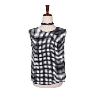 L'Agence Blouse Size 6 Black & White Silk Sleeveless Geometric Capsule Basic